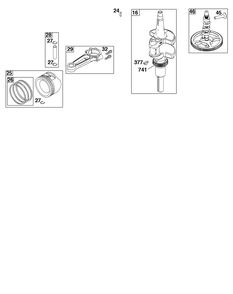 Crankshaft Group Diagram and Parts List for 44U777-0011-G1 400000 - 699999 Briggs and Stratton Engine